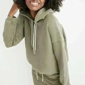 Aerie Drop-Shoulder Ribbed Pullover Hoodie Sage Size Small